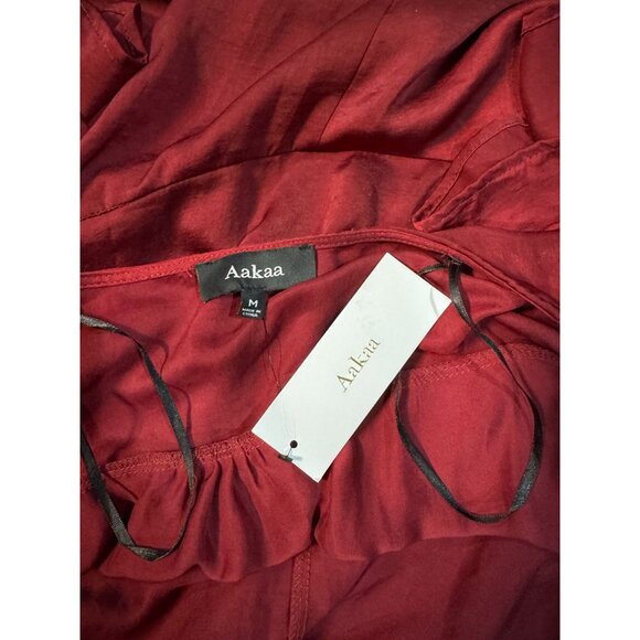 NEW Aakaa Burgundy Ruffle Wrap Maxi Holiday Dress M Long Gown Formal Evening - Picture 12 of 14